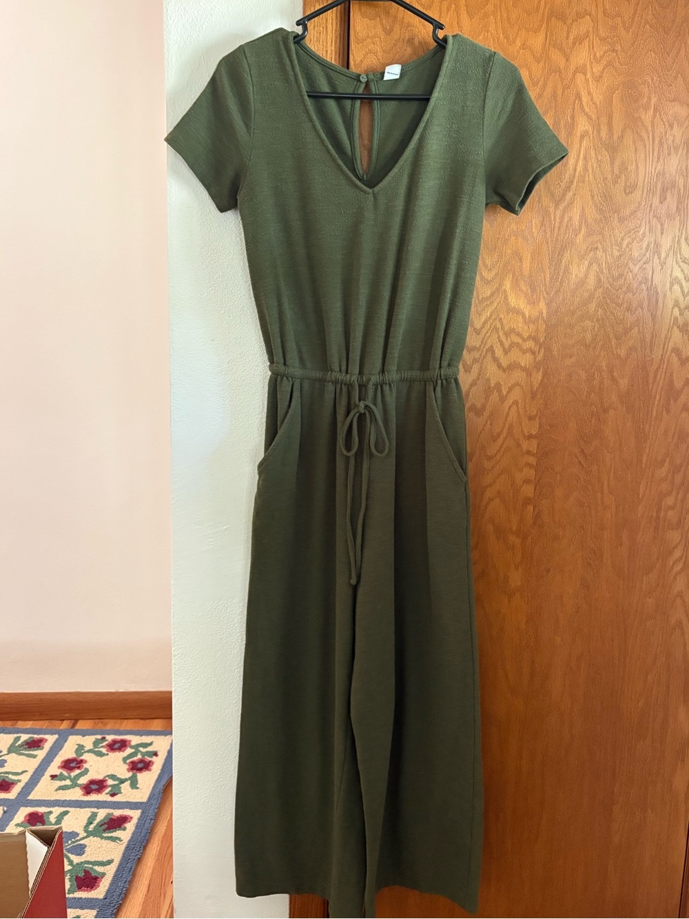 Old Navy Olive Green Short-Sleeve Drawstring Jumpsuit
